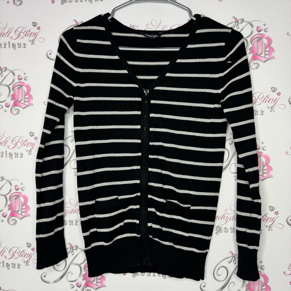 George sparkly sweater zip up black grey striped glitter shimmer luxe stretchy